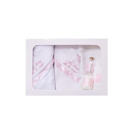 Trusou brodat pentru botez, 6 piese, alb/roz