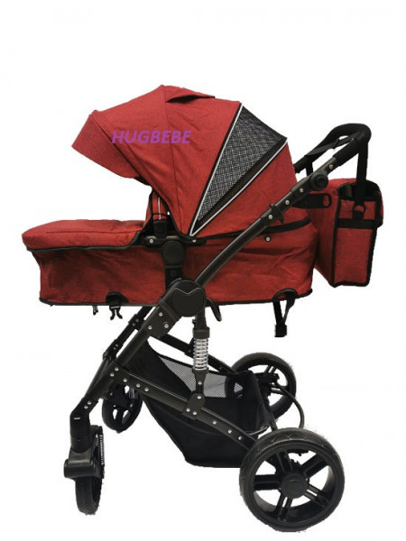 Carucior 2 in 1, reversibil, cu suspensii si geanta cadou F6 - rosu