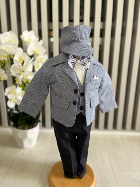 Costum de botez Grey,, sezon primavara-toamna, 0-9 luni