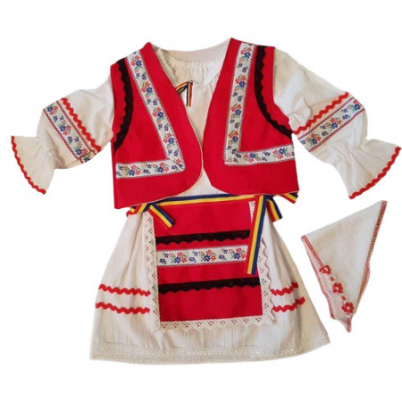 Costum traditional fete, 5 piese, cu tricolor, 1,2,3 ani
