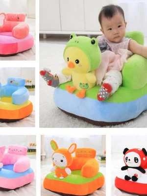 Fotoliu de plus bebe, pozitionator, cu spatar, cotiere si spatiu pentru picioare, 36*45 cm, Puisor, galben/verde