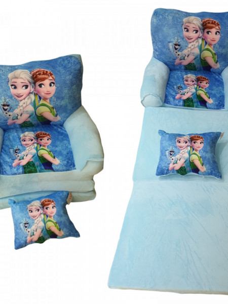 Fotoliu extensibil copii, 3 placi de burete, Frozen, cu perna cadou