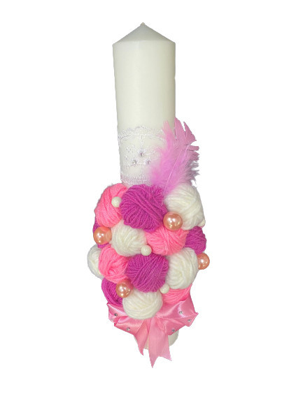 Lumanare de botez,ornament gheme multicolore,HUG2