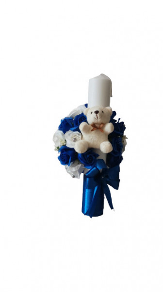 Lumanare de botez,ornament trandafiri din sapun,multicolori.HUG5