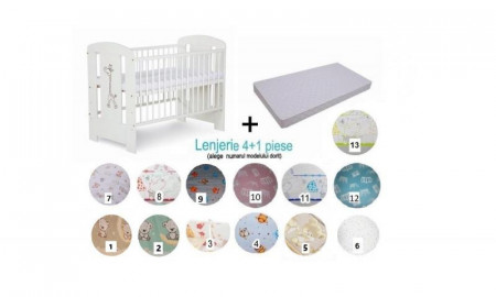 Pachet 3 in 1 Patut Safari Giraffe Alb 120x60