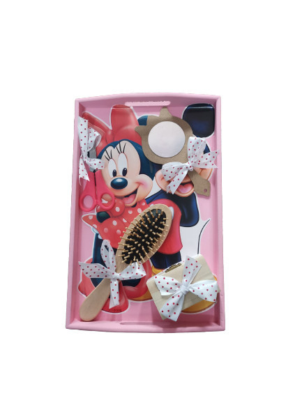 Set 5 piese tavita de mot roz, Minnie&Mickey,fundita alb/rosu