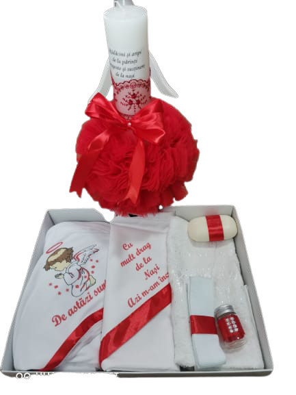 Set lumanare tull glob si trusou ingeras, rosu