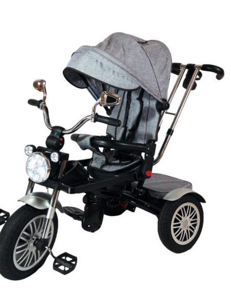 Tricicleta copii, cu scaun rotativ, pozitie de somn si roti cauciuc, max 25 kg, 9luni-5 ani, 5199, gri