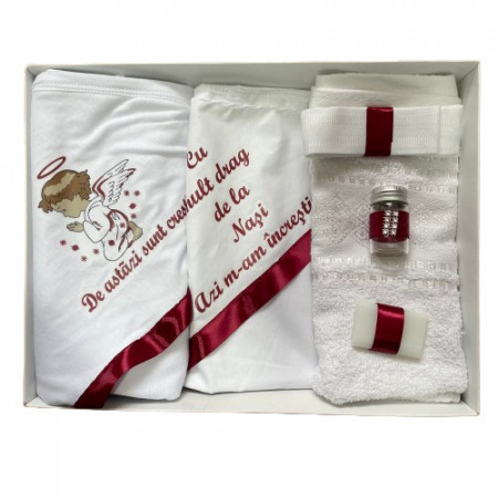 Trusou de botez, 6 piese Ingeras imprimat,burgundy