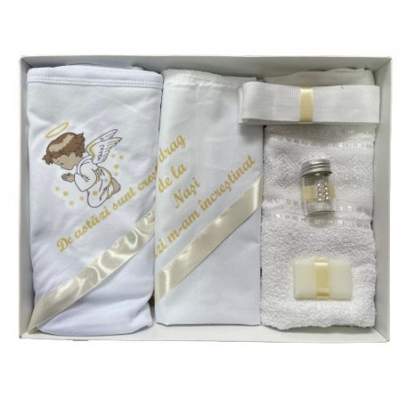 Trusou de botez, 6 piese Ingeras imprimat,ivoire