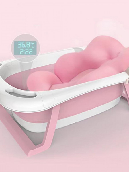 Cadita bebe pliabila, cu perna ergonomica,termometru incorporat, 83*50*20 cm, ROZ