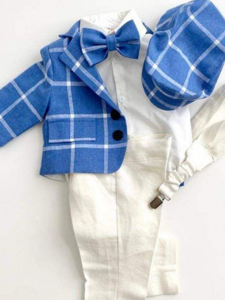Costum de botez,elegant,albastru 0-12 luni