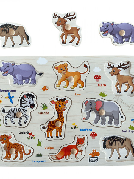 puzzle incastru din lemn, animale salbatice