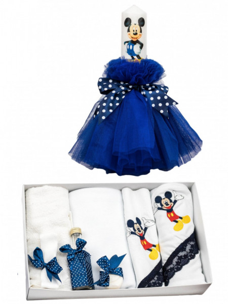 Set lumanare rochita si trusou de botez, Mickey Mouse, albastru