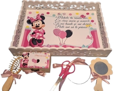 Tavita de mot, material MDF, cu margini dantelate, 33x24 cm,Minnie roz, en gros