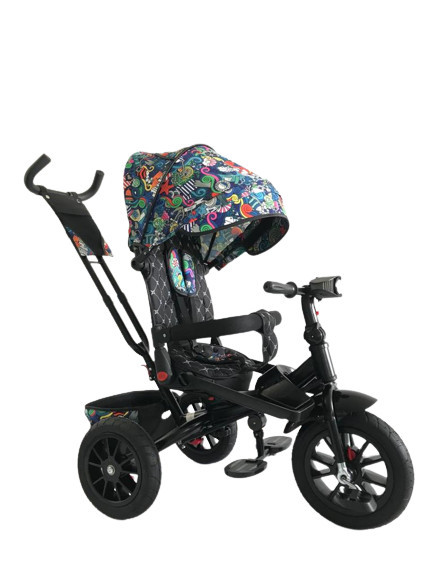 Tricicleta 5099 EVA cu pozitie de somn, scaun reversibil, roti din cauciuc, far cu lumini si muzica, multicolor