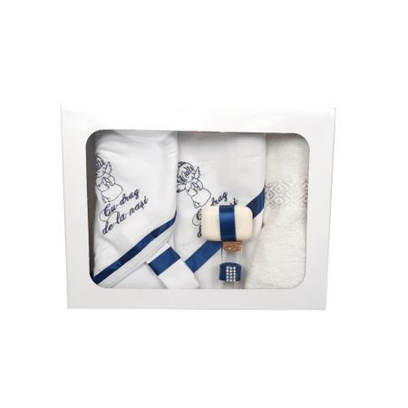 Trusou botez, 6 piese,alb bleumarin