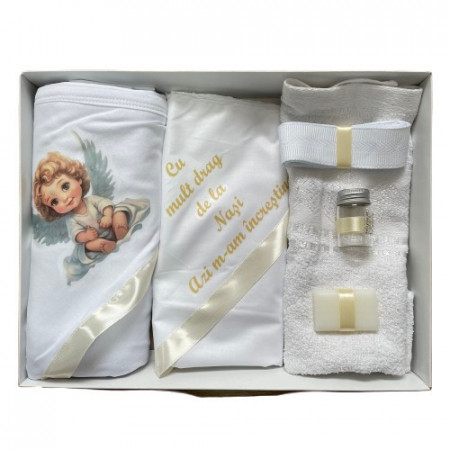 Trusou de botez, 6 piese Baby Ingeras imprimat, crem