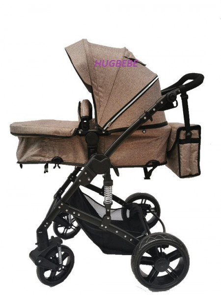 Carucior 2 in 1, reversibil, cu suspensii si geanta cadou F6 - crem