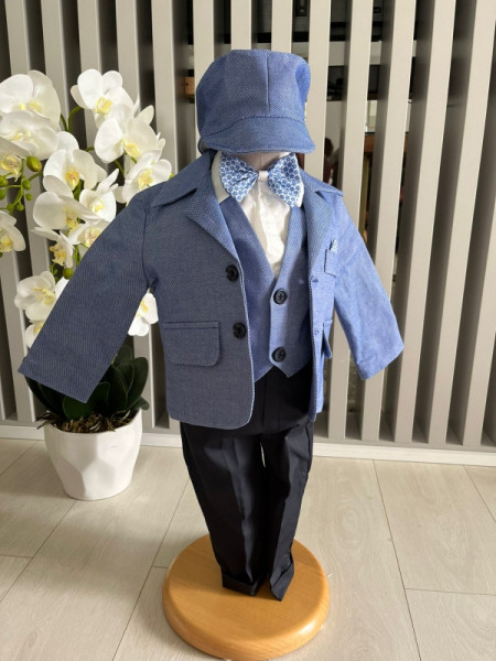 Costum de botez Grey Blu,, sezon primavara-toamna, 0-9 luni