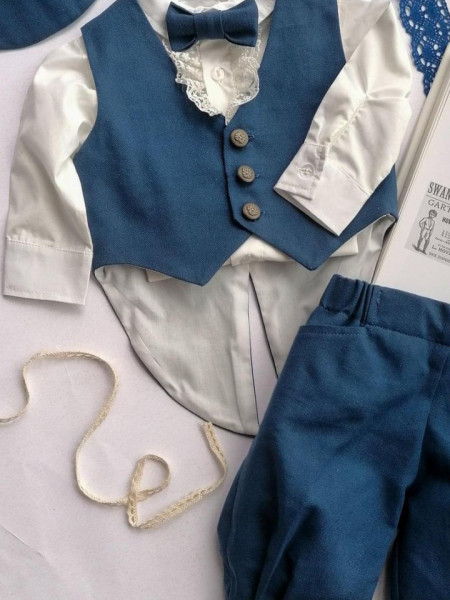 Costum elegant Carol de baieti,marimi 2-4,5-8 luni,5 piese,bleumarin.