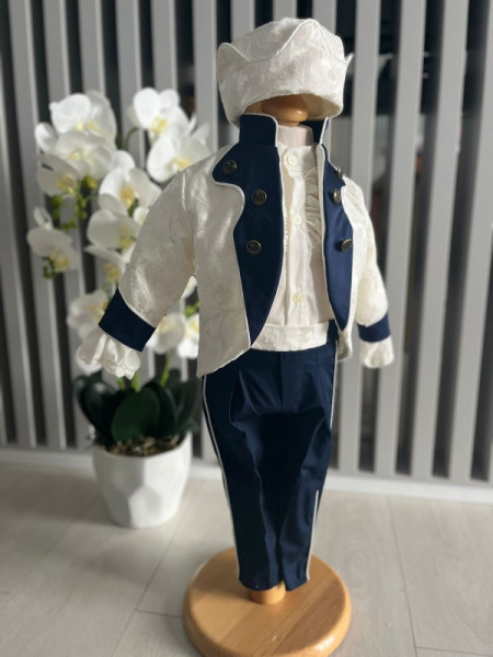 Costum pentru botez Regal, crem/bleumarin, EN GROS
