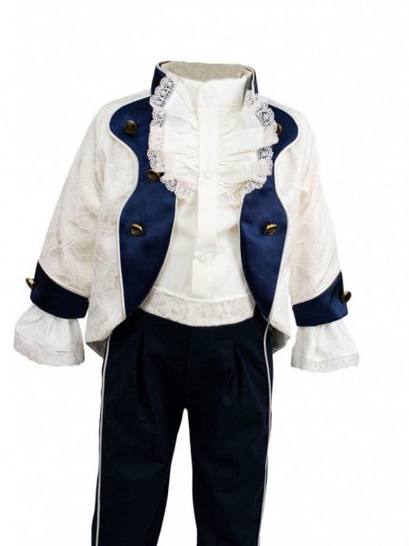 Costum pentru botez Regal, crem/bleumarin