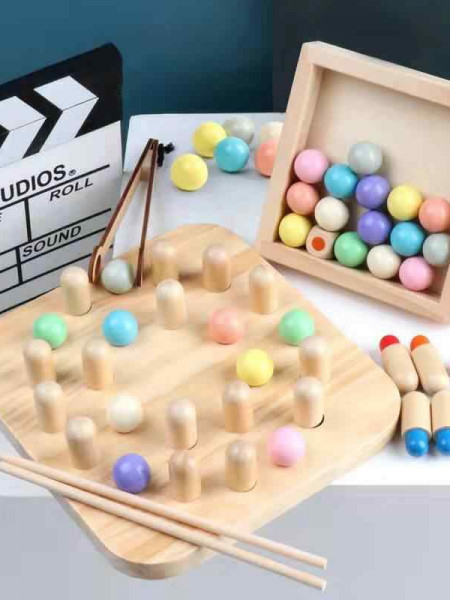 Joc educational memorie si dexteritate din lemn 2in1
