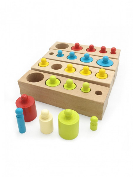 Joc Montessori de Invatare, 4 seturi cilindri color din lemn