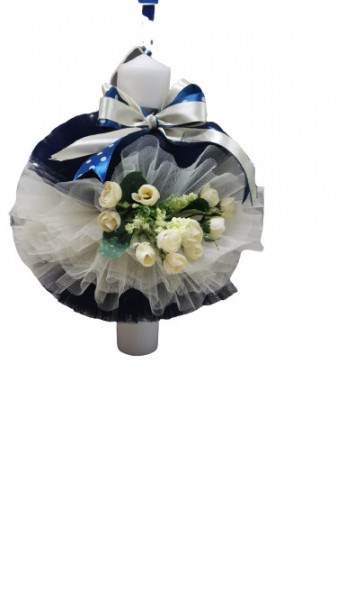 Lumanare de botez bleumarin/crem, cu ornamente florale, hug 101, en gross
