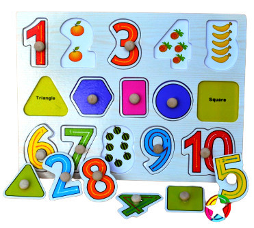 Puzzle incastru lemn, cifre si reprezentari geometrice