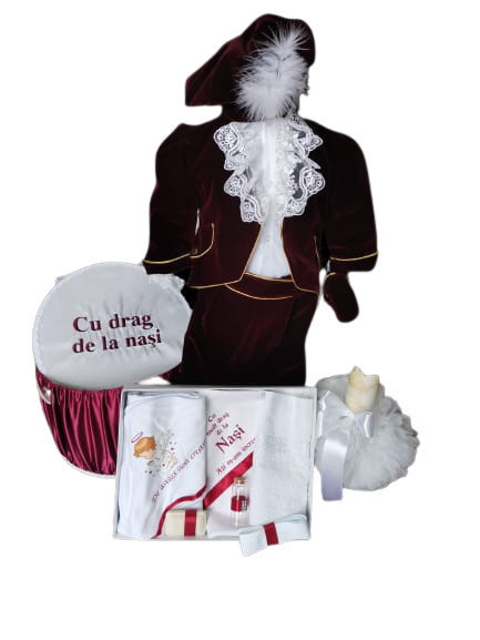 Set complet pentru botez,Marchiz, rosu burgundy