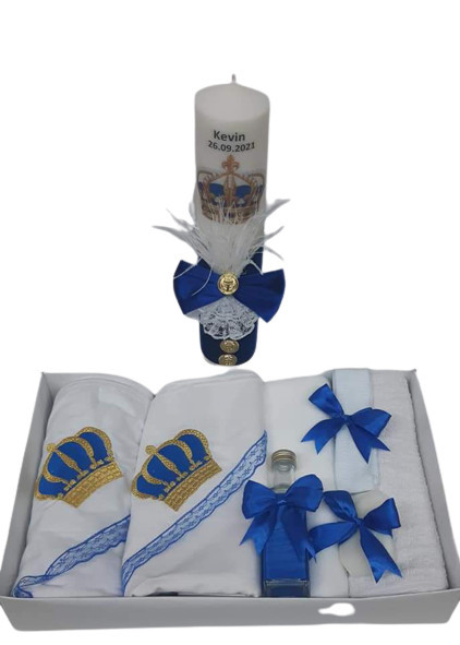 Set lumanare si trusou, Coroana albastru electric, 9 piese