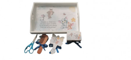 Tavita de mot din lemn vopsit,5 piese,Tom si Jerry,albă,EN GROS