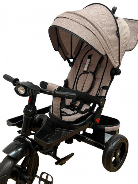 Tricicleta copii ,cu pozitie de somn, scaun rotativ, muzica si lumini, SL02, crem