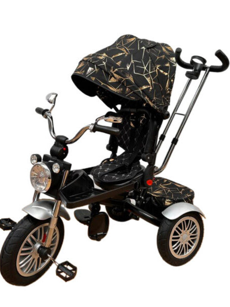 Tricicleta copii, cu scaun rotativ, pozitie de somn si roti cauciuc, max 25 kg, 9luni-5 ani, 5199Plus, negru auriu