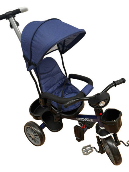 Tricicleta copii, cu scaun rotativ, roti din spuma, 9 luni-4 ani, muzica si lumini, 105, albastru