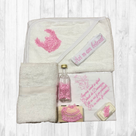 Trusou Botez cu Broderie roz, en gros