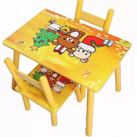 Masuta copii din MDF cu doua scaune , My first table, dimensiuni 59X39X40, suprafata lucioasa, Galben
