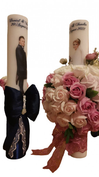 Set lumânare nunta, personalizat cu poza, nume si data