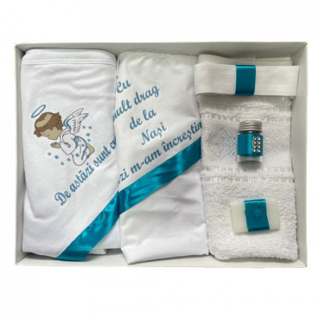 Trusou de botez, 6 piese Ingeras imprimat, albastru marin