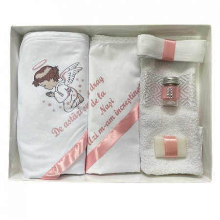 Trusou de botez, 6 piese Ingeras imprimat, roz pudra