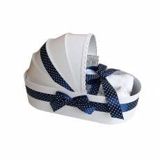 Trusou pentru botez, in cutie landou, complet pentru biserica,bleumarin cu buline