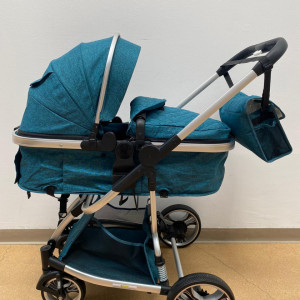 Carucior 2 in 1, bebe, cu landou tranformabil si reversibil, pliere tip troller, roti cu amortizoare, F2, , verde inchis - Img 7