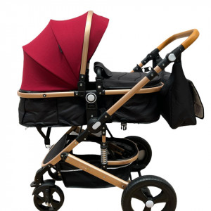 Carucior 3 in 1, maner reversibil,cadru aluminiu foarte usor, T5,rosu - Img 6