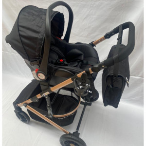 Carucior bebe, 3 in 1, landou reversibil, cadru aluminiu,  foarte usor, suspensii pe roti, T2,negru