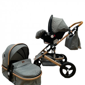 Carucior bebe 3 in 1, landou reversibil, cu roti pivotante si suspensii,cadru aluminiu foarte usor, T5,gri