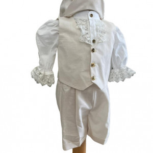 Costum de vara elegant, cu camasa cu jabou, crem, 0-9 luni - Img 1