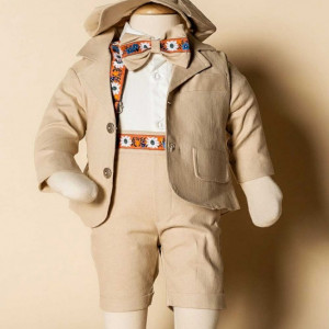 Costum de vara, pentru botez, Jules, 5 piese, bej - Img 2