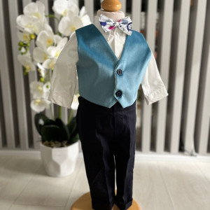 Costum elegant baieti, pentru botez, cu sacou catifea, bleu 0-9 luni, en gros - Img 2